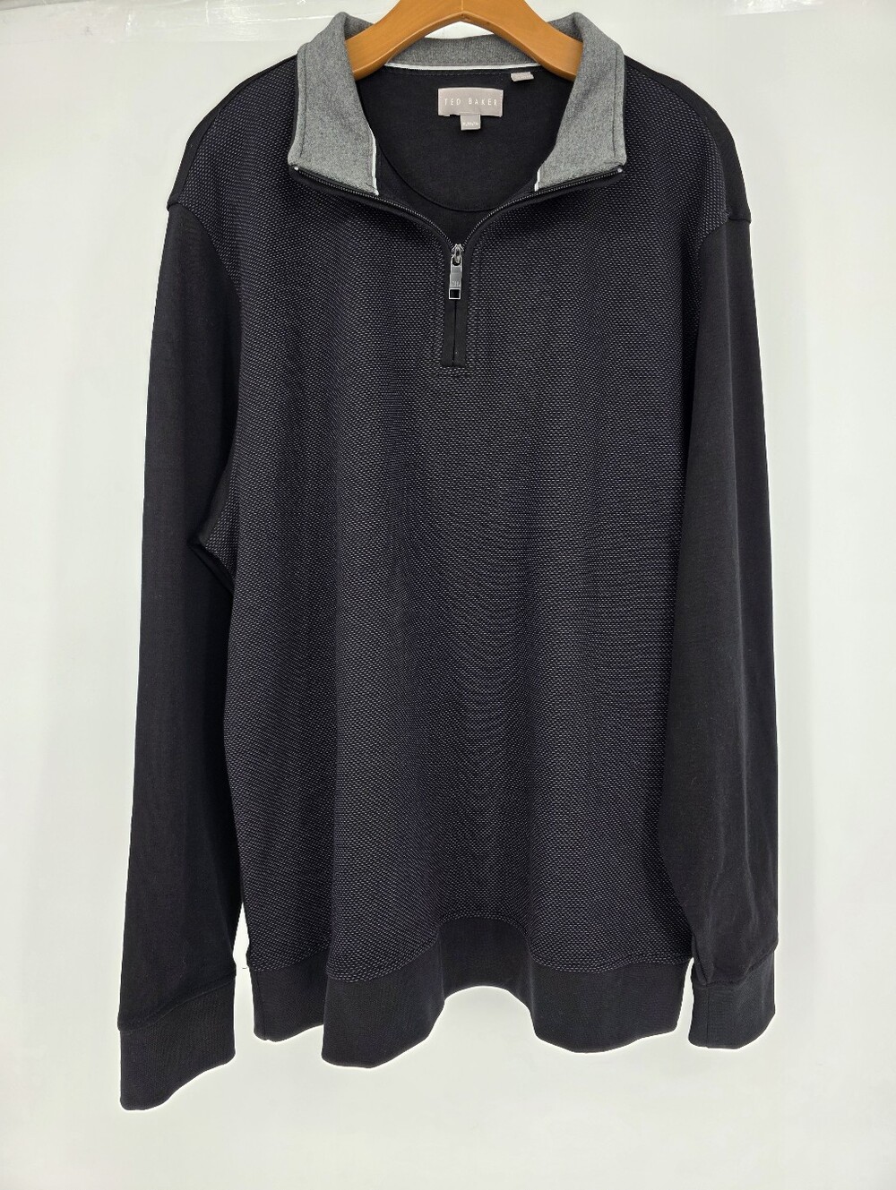 Ted Baker Men's XL Black Quarter Zip Pullover Cotton Blend Stretch Sweater - Picture 2 of 10